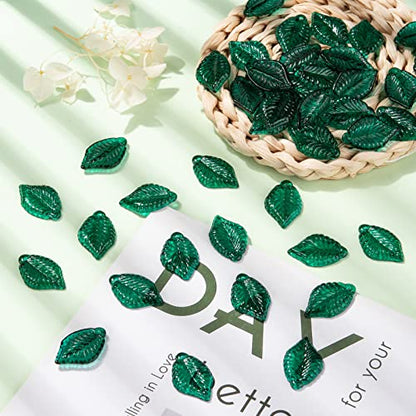 LiQunSweet 100 Pcs Green Leaf Charm Transparent Baking Painted Glass Tiny Pendants with Hole for Earring Bracelet Necklace Jewelry Making DIY Craft - 22.5x14.5mm - color: Leaf Green Charms_22.5x14.5mm