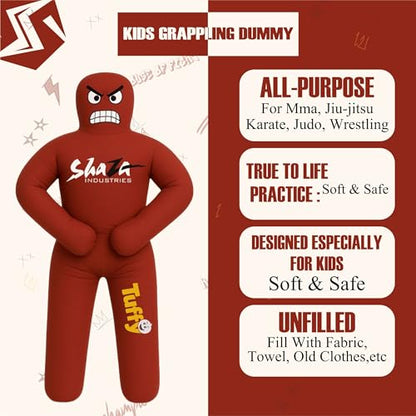 Shaza Toffy Youth Wrestling Dummy, Unfilled Canvas Training Partner, Kids Combat Practice Equipment - color: Red