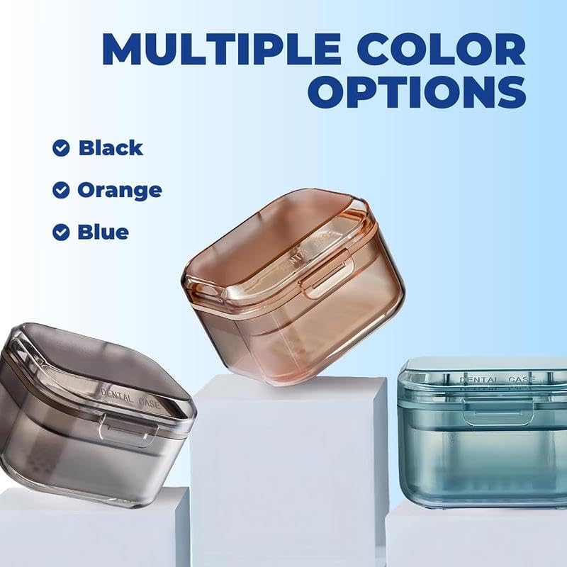 3-Layer Retainer Storage Box, Denture Case with Lid, Portable Mouth Guard Container Tooth socket storage case holder box Immersion box (Blue) - color: Blue