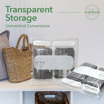 Seal Fresh 10 Gallon Large Plastic Storage Bags – 24" x 24" (15 Count) – Reusable XXL Extra Large Clear Jumbo Zip Bags with Sealable Zipper Top For Clothes, Travel, Moving - size: 10 Gallon - 15 Pack