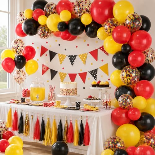 Red Yellow Black Balloons 12 Inch Red Black Yellow Latex Balloons - color: Red Yellow, size: 30PC
