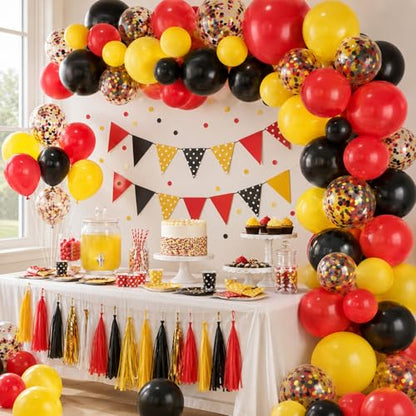 Red Yellow Black Balloons 12 Inch Red Black Yellow Latex Balloons - color: Red Yellow, size: 30PC