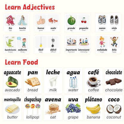 Ceiba Tree Spanish Flash Cards 100 English to Spanish Verb Conjugation Phrases Adjectives Colors Educational Bilingual Flashcards Learn Español for Kids Adult Beginners Toddlers Grade School Classroom