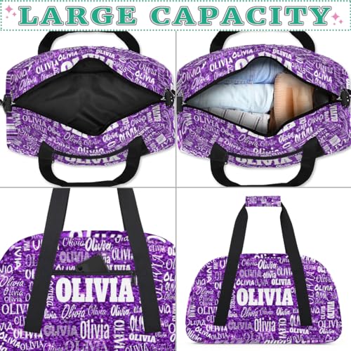 Personalized Dance Duffel Bags Name Girls, Custom Weekender Overnight Sleepover Sports Duffle Bag Waterproof Gym Bag for Travel Girls, Bright Glitters Dark Purple - color: Color21