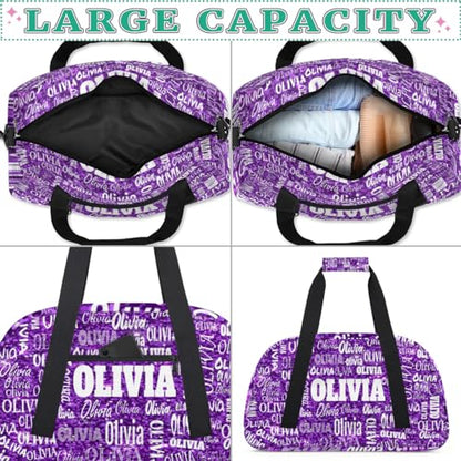 Personalized Dance Duffel Bags Name Girls, Custom Weekender Overnight Sleepover Sports Duffle Bag Waterproof Gym Bag for Travel Girls, Bright Glitters Dark Purple - color: Color21