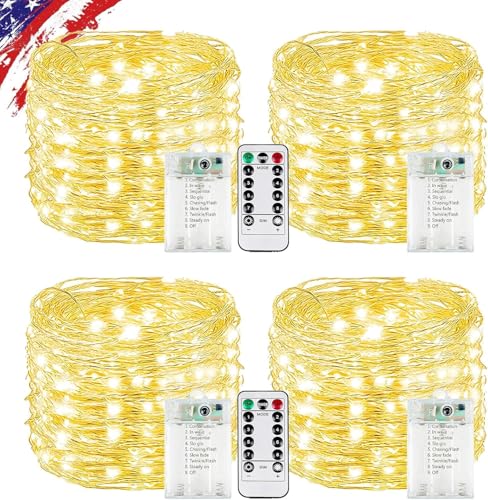 KAQ Fairy Lights Battery Operated with Remote, 4Pack 80FT 240LED Warm White - color: Warm White, size: 4PK 240LED With Remote