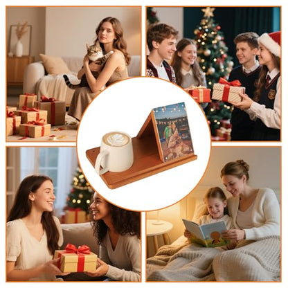 Wooden Triangle Book Stand with Cup Holder 4"x6" Acrylic Picture Frame for Family Frame - Multifunctional Reading Valet Book Rest for Desk, Birthday&Mothers Day Gift for Reader and Book Lovers - style: Acrylic Picture Frame