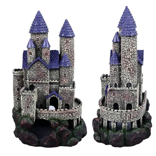 Aquarium Castle Decoration, Resin Aquarium Castle Decoration, Simulated Resin Hideout Cave Fish Tank House Ornament for Freshwater Saltwater
