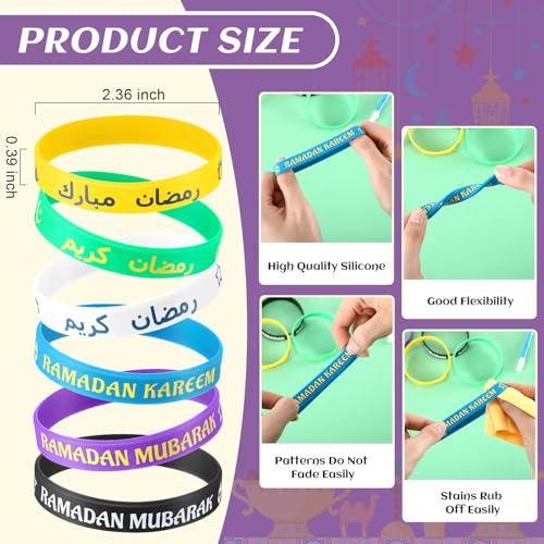 Feifeiya 96 Pcs Ramadan Eid Mubarak Gifts, Eid Pencils Ramadan Wristbands Party Favors Muslim Gifts for Kids Students Classroom Party Supplies - style: Ramadan Style
