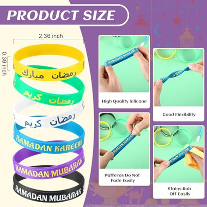 Feifeiya 96 Pcs Ramadan Eid Mubarak Gifts, Eid Pencils Ramadan Wristbands Party Favors Muslim Gifts for Kids Students Classroom Party Supplies - style: Ramadan Style