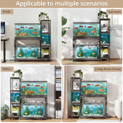VOWNER 20-29 Gallon Fish Tank Stand with Power Outlet, Aquarium Stand, Grey | Shelves for Fish Tank Accessories Storage, Heavy Duty Metal Frame, Turtle Reptile Terrarium Stand, Load 500lb - color: Grey