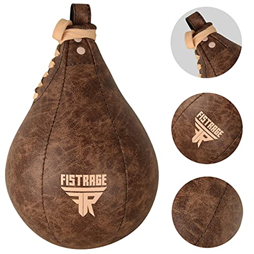 FISTRAGE Speed Ball Boxing Bag Leather MMA Muay Thai Training Punching Dodge Striking Kit with Free Hanging Swivel Workout Speedball Kicking Platform Equipment (Beige)