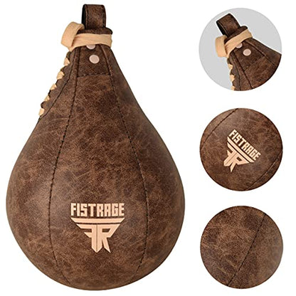 FISTRAGE Speed Ball Boxing Bag Leather MMA Muay Thai Training Punching Dodge Striking Kit with Free Hanging Swivel Workout Speedball Kicking Platform Equipment (Beige)