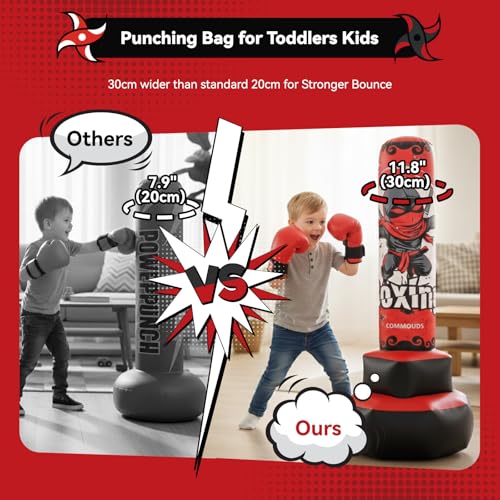 COMMOUDS 67inch Punching Bag for Kids, Inflatable Kids Boxing Set with Gloves, Fast Rebound Punching Bag for Practicing Karate, Taekwondo, MMA, Christmas/Birthday Gift for Boys Girls, Ages 6-14 - color: Red