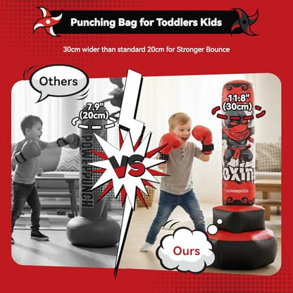 COMMOUDS 67inch Punching Bag for Kids, Inflatable Kids Boxing Set with Gloves, Fast Rebound Punching Bag for Practicing Karate, Taekwondo, MMA, Christmas/Birthday Gift for Boys Girls, Ages 6-14 - color: Red