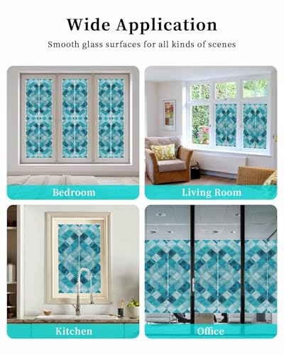 Window Privacy Film Teal Blue Diamond Window Clings for Glass Windows Modern Geometric Lines Windows Film Static Cling Frosted Windows Sticker Covering for Bathroom Living Room Office 29.5"x78.7" - size: 29.5"x78.7"