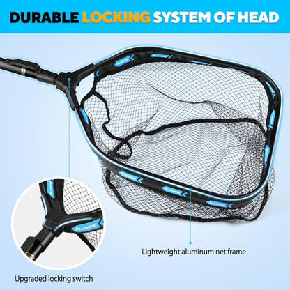 PLUSINNO Floating Fishing Net with Telescoping Handle, Carbon Fiber Ultralight Long Fish Net, Collapsible Landing Net 6.56/7.86Ft, Fishing Gear Kayak Accessories for Bass Trout Salmon - style: 7.86 Ft Full Length