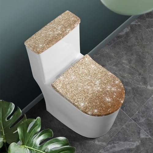 Gold Bathroom Standard Toilet Seat Lid Cover Toilet Tank Lid Pads Machine Washable Dustproof Universal Fit Home Xmas Decoration - color: Gold