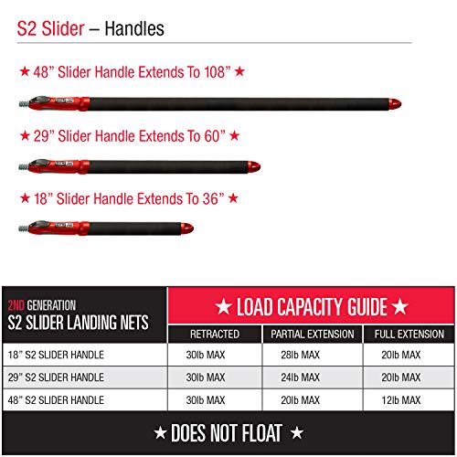 EGO S2 Slider Fishing Net Handle | Adjustable Extension Handle, Minimal Water Drag Design, Ergonomic Foam Grip for Landing Nets - size: 29" to 60" Handle, 19” x 21” Hoop, style: Nylon Mesh