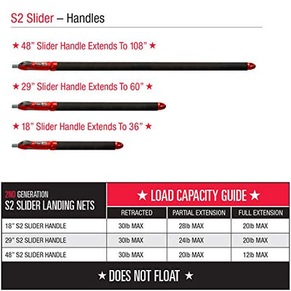 EGO S2 Slider Fishing Net Handle | Adjustable Extension Handle, Minimal Water Drag Design, Ergonomic Foam Grip for Landing Nets - size: 29" to 60" Handle, 19” x 21” Hoop, style: Nylon Mesh