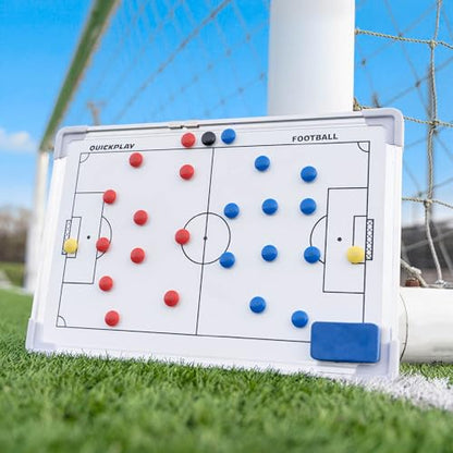 QuickPlay Soccer Coaching Magnetic Whiteboard Double Sided 12x16 in - Magnetic Soccer Tactics Board with Full and Half Field Layout, Dry Erase Coach Board with Magnets