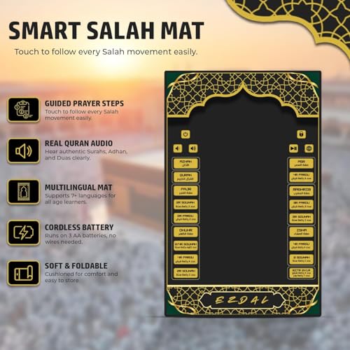 Smart Interactive Prayer Mat V3 – Touch Sensor Quran Recitations Multilingual Portable Foldable Salah Mat - Islamic Audio Prayer Rug for Kids Women Men & Adults