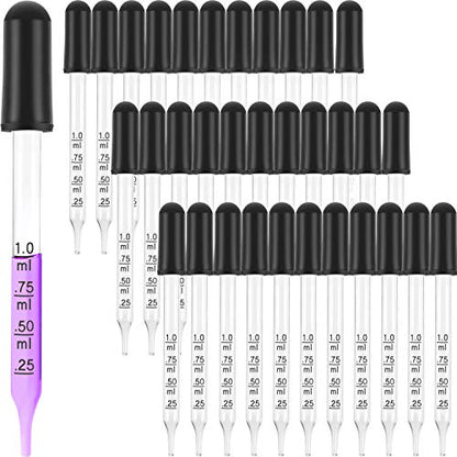 Tecunite 40 Pcs Glass Dropper Bulk, 1 ml Dropper for Liquids Glass Droppers Pipettes for Essential Oil, Medicine, Crafts, Pipette for Mixing Paints, Ear&eye Drops