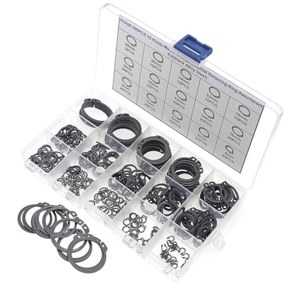 290PCS C-Clips External Retaining Ring Assortment Kit, Black | Phosphate Black Finish