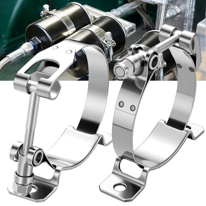 Lounsweer 2 Pcs Universal Tank Mounting Bracket Mounted Adjustable Pipe Hose Clamp Galvanized Steel Fuel Hose Clamp Features Locking Nut for All 3" to 3.25" Diameter Coolant Propane Tanks Holder