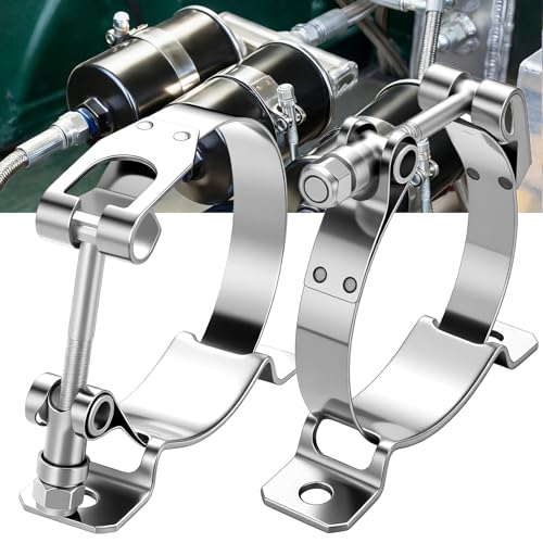 Lounsweer 2 Pcs Universal Tank Mounting Bracket Mounted Adjustable Pipe Hose Clamp Galvanized Steel Fuel Hose Clamp Features Locking Nut for All 3" to 3.25" Diameter Coolant Propane Tanks Holder
