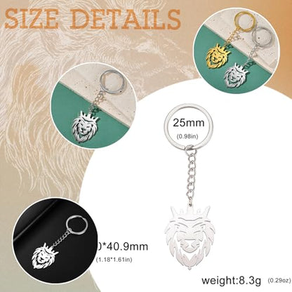 Dreamtimes Lion With King Crown Keychain for Men Stainless Steel Lion Punk Rock Keychain Bag Car Key Pendant Keychain - color: Silver-1