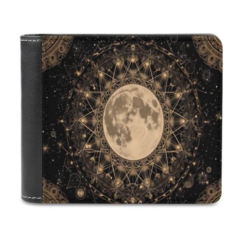 Mandala Moon Bifold Wallet 4.6x3.7 Inch,Slim Compact Folding Wallet with Card Slots And Cash Pocket Lightweight Wallet for Everyday Carry Travel Business - color: Mandala Moon