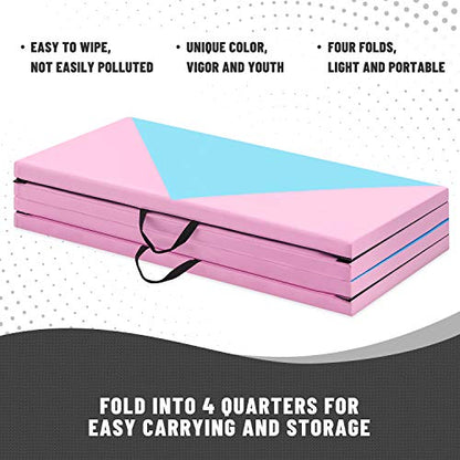 Outroad 6/8/10' Foldable Gymnastics Gym Exercise Aerobics Mat, PU Leather Tumbling Mat with Hook & Loop Fastener for Stretching Yoga Cheerleading Martial Arts - Versatile Fitness Mat for Home Workout - color: Blue 4 folding mat 4' x 10' x 2"