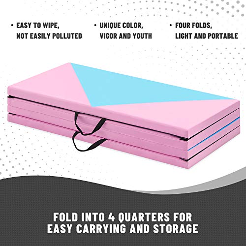 Outroad 6/8/10' Foldable Gymnastics Gym Exercise Aerobics Mat, PU Leather Tumbling Mat with Hook & Loop Fastener for Stretching Yoga Cheerleading Martial Arts - Versatile Fitness Mat for Home Workout - color: Blue 4 folding mat 4' x 8' x 2"