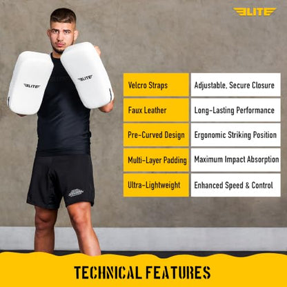 Elite Sports Muay Thai Kickboxing Training Pad for Kickboxing, MMA, Taekwondo, Karate. Ideal for Punches, Knees, and Kicks in Martial Arts Training (ONE PAD ONLY) - color: Solid White