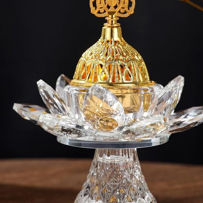 Glass Lotus Incense Burner with Cover and Tongs, Bakhoor Burner for Home, Office, Meditation, and Ramadan Decoration - style: Style A