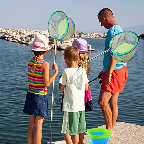 Floating Telescopic Folding Net with 7 Inch Pliers & Lip Gripper - Kids Fishing Net with Foldable Sand Bucket & Fishing Gear Accessories - color: kids fishing net+ 2L Foldable Bucket