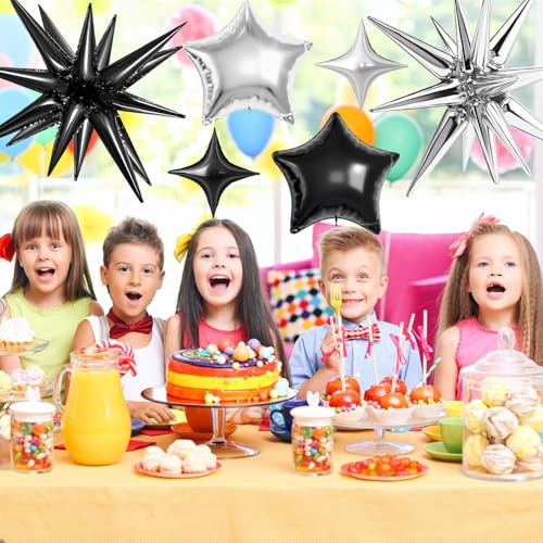 22 Pcs Star Balloons,22/18/10 Inch Star Foil Mylar Balloon,Spike Balloon and Four Pointed Balloons for Party Supplies Christmas Birthday Wedding Photo Booth (Black Silver) - color: Black Silver