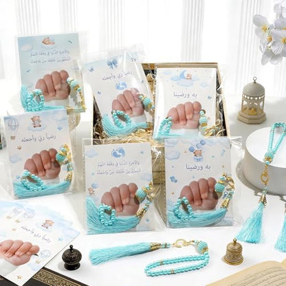 24 Sets Muslim Prayer Beads Gifts Bulk Baby Shower Party Favors for Guests Islamic Eid Party Rosary Religious Jewelry Favors with Greeting Cards for Ramadan Hajj Tasbih Gender Reveal Birthday Supplies