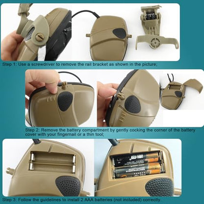 Hearing Protection Noise Cancelling Sound Amplification with Gel Ear Pad/ARC Rail Adapter Ideal for Shooting Sport - color: Tan