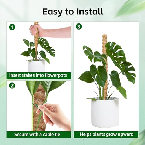 2 Pack Moss Pole,27.6 Inch Moss Poles for Plants Monstera Bendable Plant Stakes for Indoor Coco Coir Pole Climbing Plant Support Stakes for Creeper Plants Grow Upwards