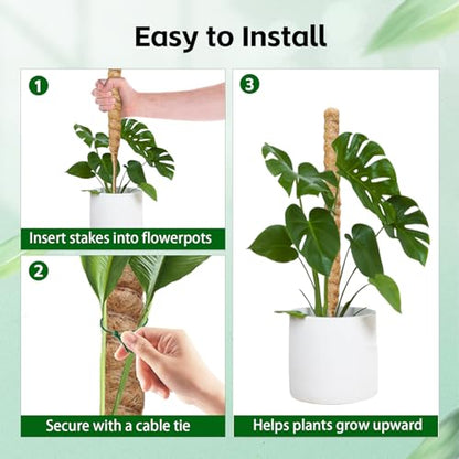 2 Pack Moss Pole,27.6 Inch Moss Poles for Plants Monstera Bendable Plant Stakes for Indoor Coco Coir Pole Climbing Plant Support Stakes for Creeper Plants Grow Upwards