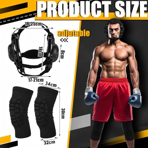 Lewtemi Wrestling Headgear Knee Pads Set Including Adjustable Thick Wrestling Ear Guard and Protective Anti-Slip Knee Pads for Sparring Brazilian Jiu Jitsu Training - size: L Size