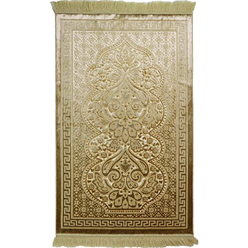 Modefa Luxury Velvet Plush Muslim Prayer Rug - Paisley (Golden Yellow) - color: Golden Yellow
