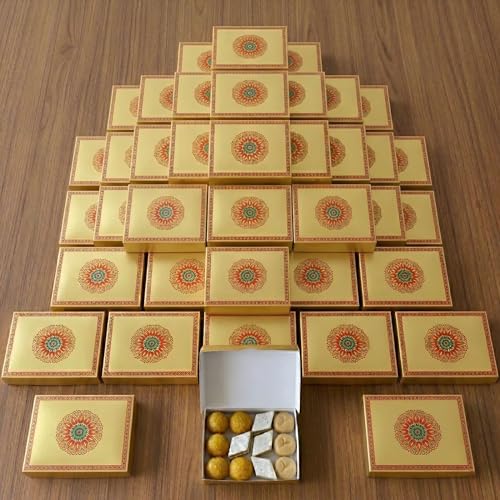 LOVENSPIRE Mandala Design Empty Sweet Boxes for Mithai, Ladoo, Cookies & Dry Fruits Treats – Small Cardboard Containers for Wedding, Pooja, Housewarming, & Indian Return Gift Packaging 1Kg (50 Pcs) - color: 1 Kg, size: 1 count (Pack of 50)