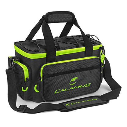 Calamus TB61 Fishing Tackle Bag, Fishing Gear, Gifts for Angler, Green | Saltwater & Freshwater Fishing Bags, Rip-Stop PE, Padded Shoulder Strap, Pliers Storage, Easy to Organize, Functional Design - color: A：Green(without trays)-14.3*9*7.5 inches