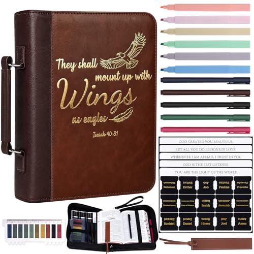XKDOUS Bible Cover for Men Leather Bible Bag Large Book Carrying Case Kit - color: Brown & Tan