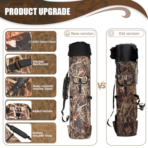 Fishing Rod Bag Fishing Rod Case, Durable Folding 900D Oxford Fabric Portable Large Capacity Waterproof, Fishing Gifts for Men Boys - color: Camouflage