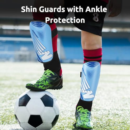 Shin Guards Soccer Youth Kids - Shin Guard for Toddler Boys Girls Teenagers 2-18 Years Old with Ankle Sleeves Protection - Football Shin Pads Equipment with Adjustable Strap - color: Blue, size: Small