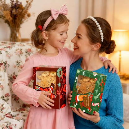 CHOUNYEE 24 Pack Christmas Cookie Boxes (8.25x6x2.75 Inch), Christmas Treat Boxes for Gift Giving, Bakery Boxes with Window for Exchange Gift, Holiday Food Cookie gift Containers - color: Christmas(Red,green)